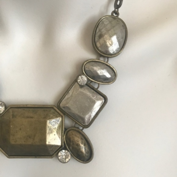 VINTAGE Glam Statement Modernist Chunky Chain Crystal Silver Gold Necklace Large - Picture 3 of 4